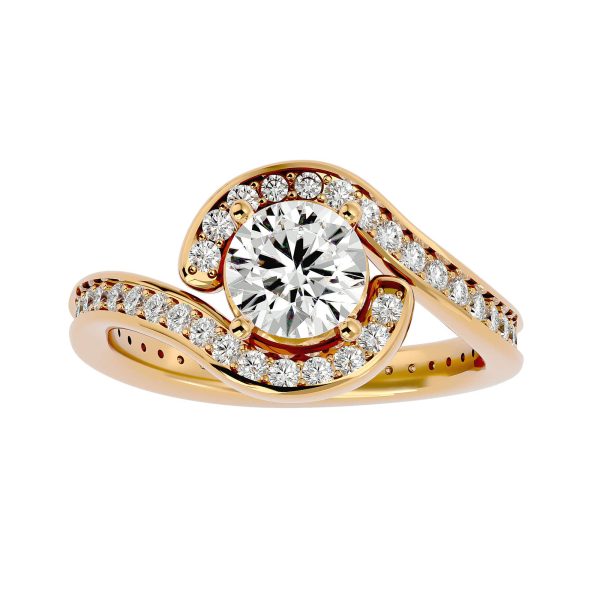 Round Cut Curl Halo Pinpoint Channel-Set Diamond Engagement Ring
