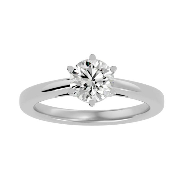Round Cut 6 Claws Bridged Plain Band Solitaire Engagement Ring