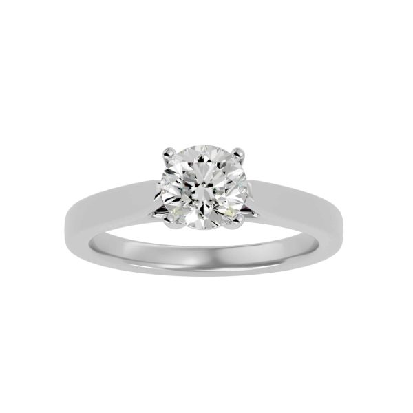 Round Cut 4 Claws Flat Tapered Plain Band Solitaire Engagement Ring