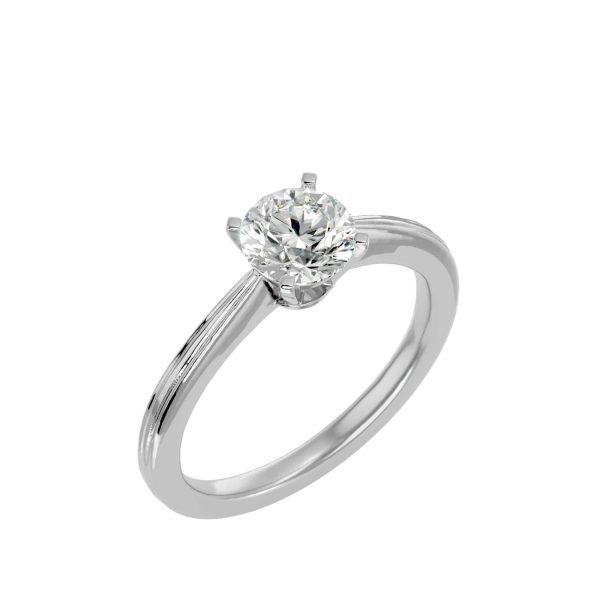 Round Cut Petite Railed Tapered Plain Band Solitaire Engagement Ring