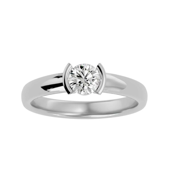 Round Cut Tension Set Plain Band Solitaire Engagement Ring