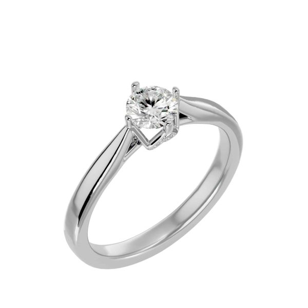Round Cut 4 Claws Nest Tapered Plain Band Solitaire Engagement Ring