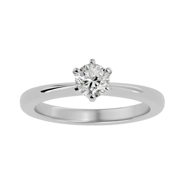 Round Cut Classic 6 Claws Tapered Plain Band Solitaire Engagement Ring
