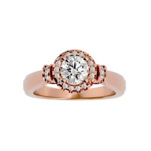 rx circlet shoulder hidden diamond halo engagement ring with 18k rose gold metal and round shape diamond