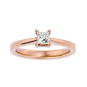 princess cut h diamond claws tapered plain band solitaire engagement ring with 18k rose gold metal and princess shape diamond