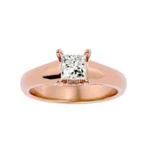 princess cut diamond claws flare plain band solitaire engagement ring with 18k rose gold metal and princess shape diamond