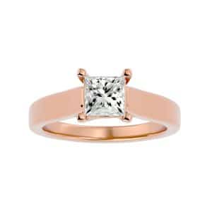 princess cut crossed claws flare cathedral solitaire engagement ring with 18k rose gold metal and princess shape diamond