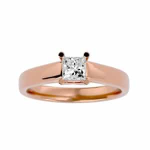 princess cut flat round edge 4 claws solitaire engagement ring with 18k rose gold metal and princess shape diamond