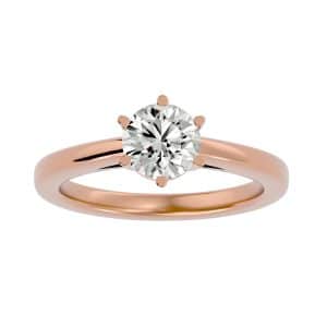 round cut 6 claws bridged plain band solitaire engagement ring with 18k rose gold metal and round shape diamond