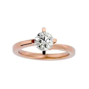 round cut 4 claws twisted plain band solitaire engagement ring with 18k rose gold metal and round shape diamond