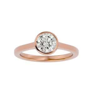 round cut floating bezel cathedral plain band solitaire engagement ring with 18k rose gold metal and round shape diamond