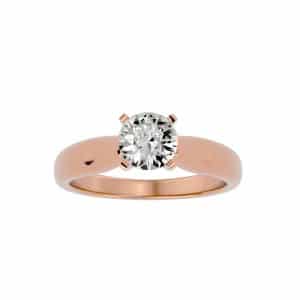 round cut traditional 4 claws cathedral plain band solitaire engagement ring with 18k rose gold metal and round shape diamond