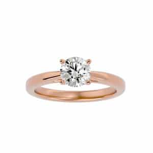 round cut 4 claws loop tapered plain band solitaire engagement ring with 18k rose gold metal and round shape diamond