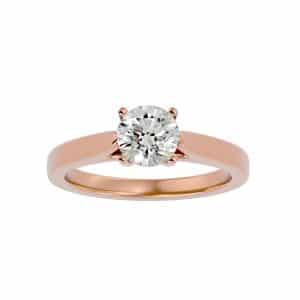 round cut 4 claws flat tapered plain band solitaire engagement ring with 18k rose gold metal and round shape diamond