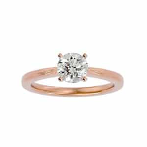round cut petite railed tapered plain band solitaire engagement ring with 18k rose gold metal and round shape diamond