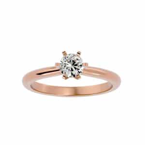 round cut classic 6 claws high dome plain band solitaire engagement ring with 18k rose gold metal and round shape diamond