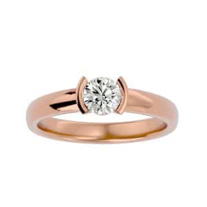round cut tension set plain band solitaire engagement ring with 18k rose gold metal and round shape diamond