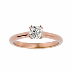 round cut double claws 1/2 round plain band solitaire engagement ring with 18k rose gold metal and round shape diamond