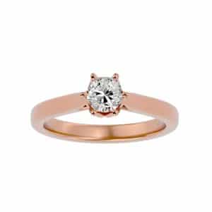 round cut flower basket cathedral tapered plain band solitaire engagement ring with 18k rose gold metal and round shape diamond