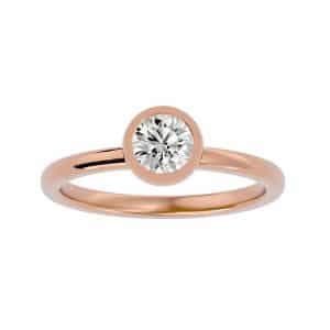 round cut classic bezel set plain band solitaire engagement ring with 18k rose gold metal and round shape diamond
