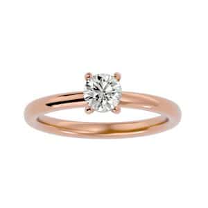 round cut 4 claws round edge plain band solitaire engagement ring with 18k rose gold metal and round shape diamond