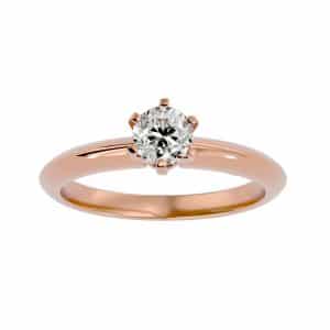 round cut classic 6 claws knife edge plain band solitaire engagement ring with 18k rose gold metal and round shape diamond