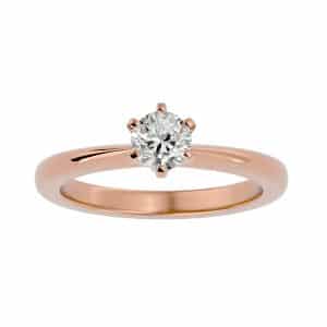 round cut classic 6 claws tapered plain band solitaire engagement ring with 18k rose gold metal and round shape diamond