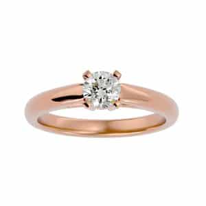 round cut high dome round edge 4 claws plain band solitaire engagement ring with 18k rose gold metal and round shape diamond