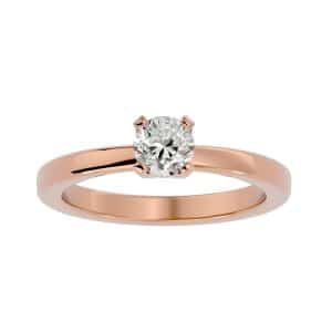round cut flat round edge 4 claws plain band solitaire engagement ring with 18k rose gold metal and round shape diamond