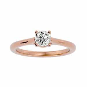 round cut petite 4 claws cathedral plain band solitaire engagement ring with 18k rose gold metal and round shape diamond