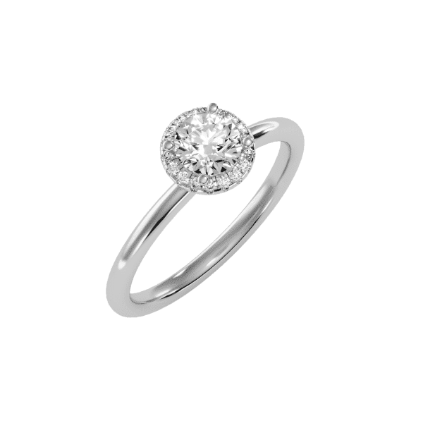 Round Cut Petite Pave Halo Plain Engagement Ring