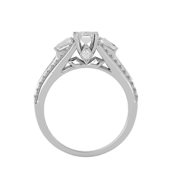 Radiant Cut Tapered Baguette Side Stone Inner Carved Pave-Set Diamond Engagment Ring