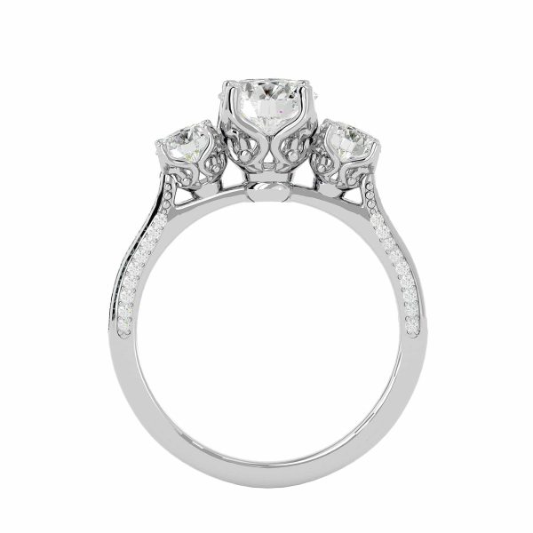 Josephine Round Cut All Side Pinpoint-Set Diamond Three Stone Engagement Ring