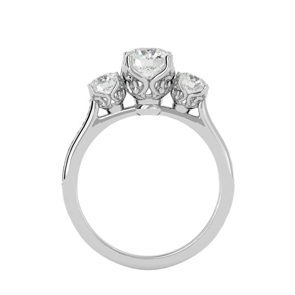 Josephine Round Channel Pinpoint-Set Diamond Three Stone Engagement Ring