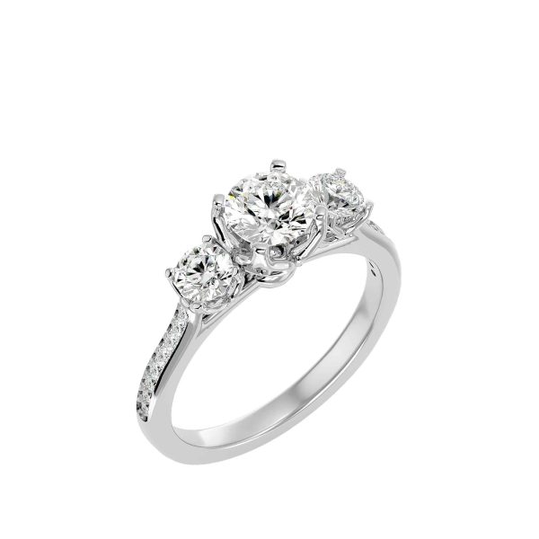 Josephine Round Channel Pinpoint-Set Diamond Three Stone Engagement Ring