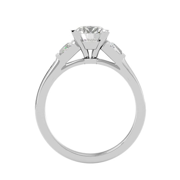 Round Cut Trapezoid Side Stone Channel-Set Diamond Three Stone Engagement Ring