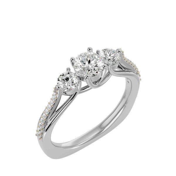 Round Cut Twist Shared-Claws Bezel Diamond Three Stone Engagement Ring