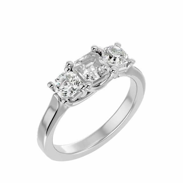 SGC3S-039 Square Emerald Cut Twisted Claws Round Edge Plain Band Three Stone Engagement Ring