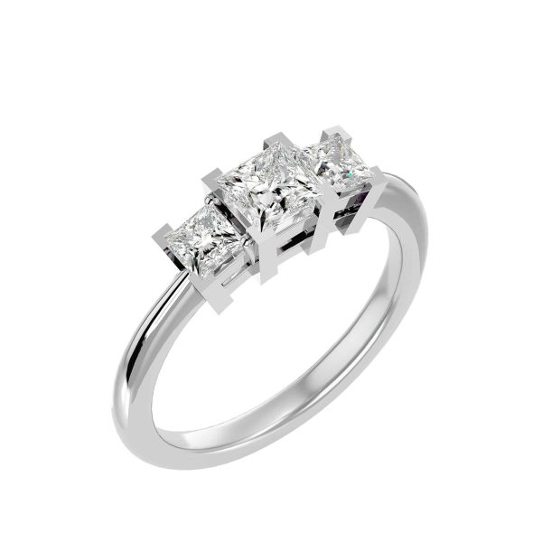 Princess Cut Petite Tapered Plain Band Three Stone Engagement Ring