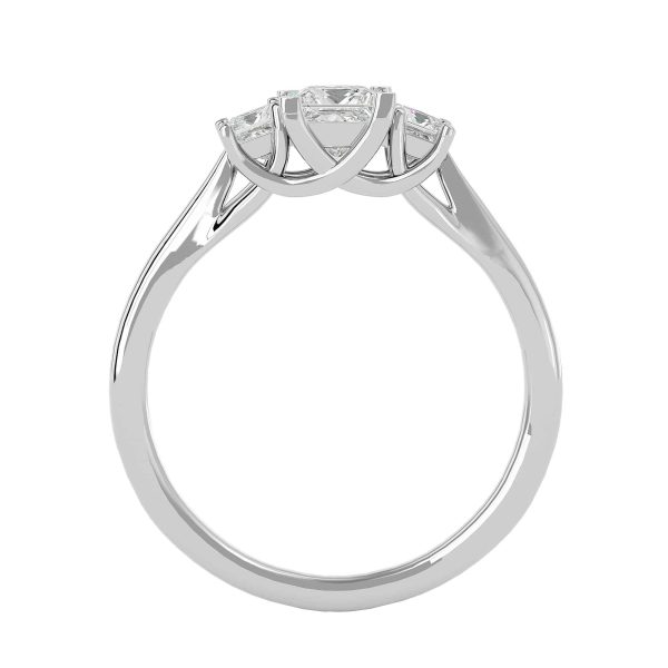 Princess Cut Crossed Claws Short Cathedral Plain Band Three Stone Engagement Ring