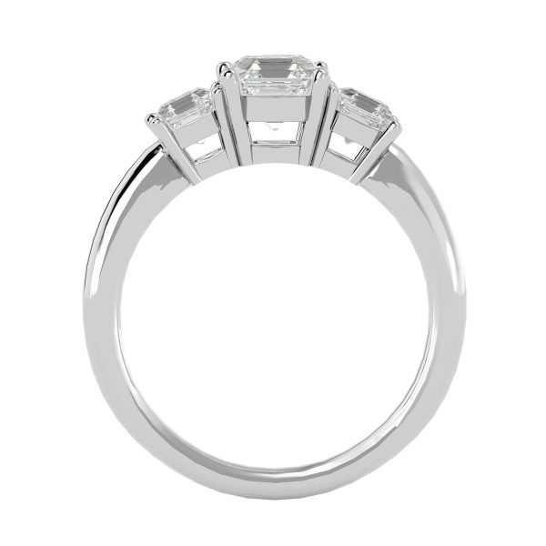 Square Emerald Cut High Dome Plain Band Three Stone Engagement Ring