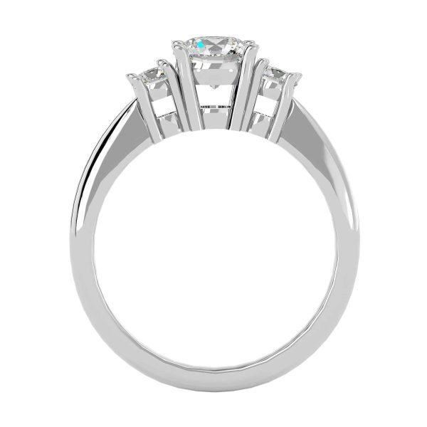 Round Cut Classic Side Stones Tapered Plain Band Three Stone Engagement Ring