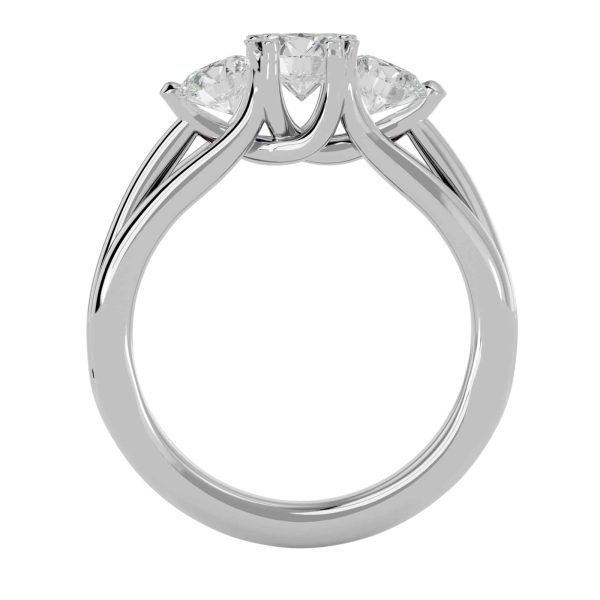 Round Cut Floating Trio Twisted-Claws Plain Band Three Stone Engagement Ring