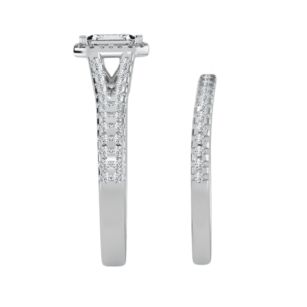 Emerald Cut Halo Open-Shank With Matching Wedding Band