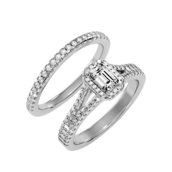 Emerald Cut Halo Open-Shank With Matching Wedding Band