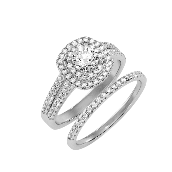 Round Cut Double Halo Open-Shank With Matching Wedding Band
