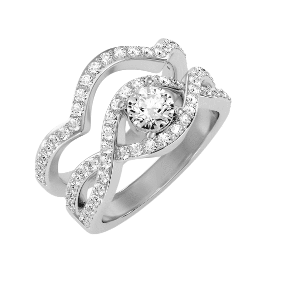 Round Cut Double Cross Pave-Set With Matching Wedding Band