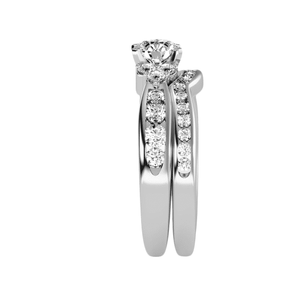 Round Cut Tapered Shank Channel-Set With Matching Wedding Band