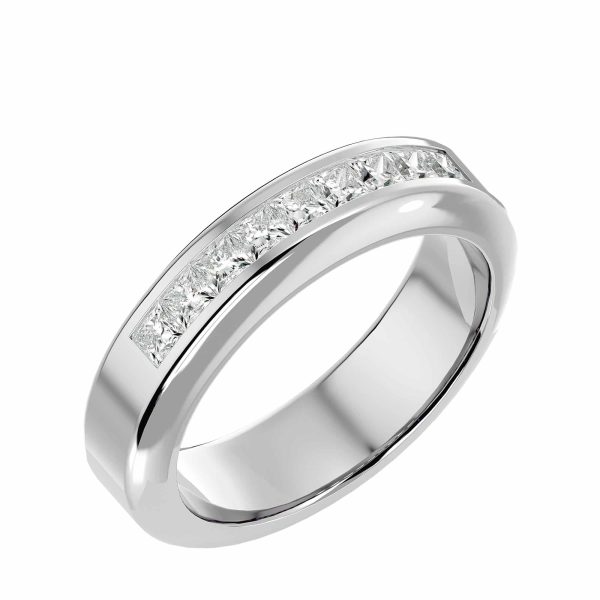 1/3 Way Channel-Set Men's Square Diamond Wedding Ring