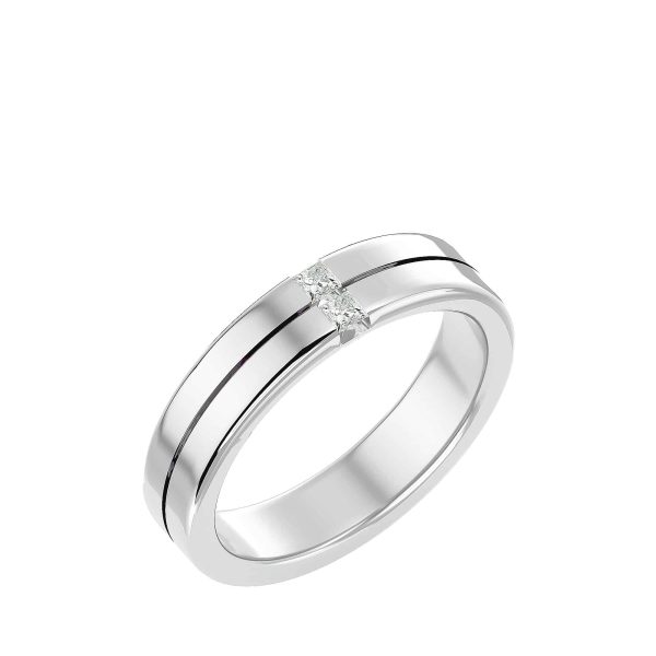 Flat Round Edge Railed Diamond Comfort Fit Men's Wedding Ring